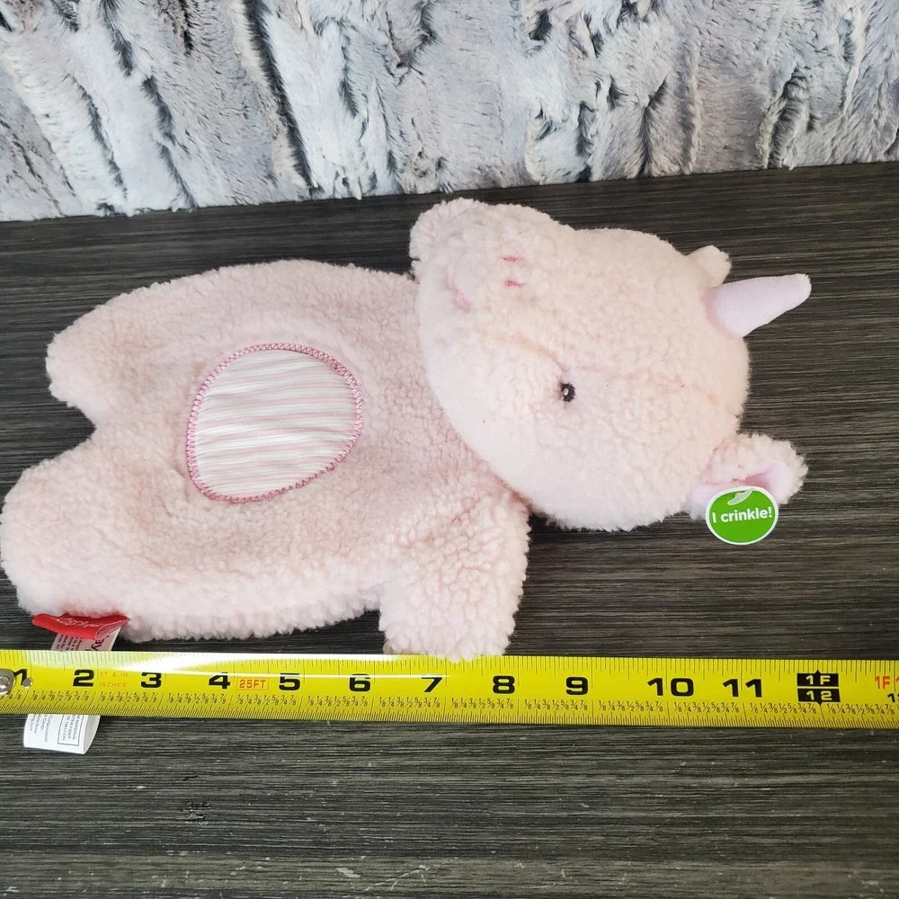 Playtex Baby Pink Unicorn Crinkle Lovey Rattle Flat Plush Sherpa Textured Belly